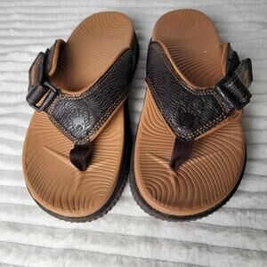 KuaiLu Men’s Comfort Sandals US 7 Brown Flip Flop Adjustable Strap Beach Shoes